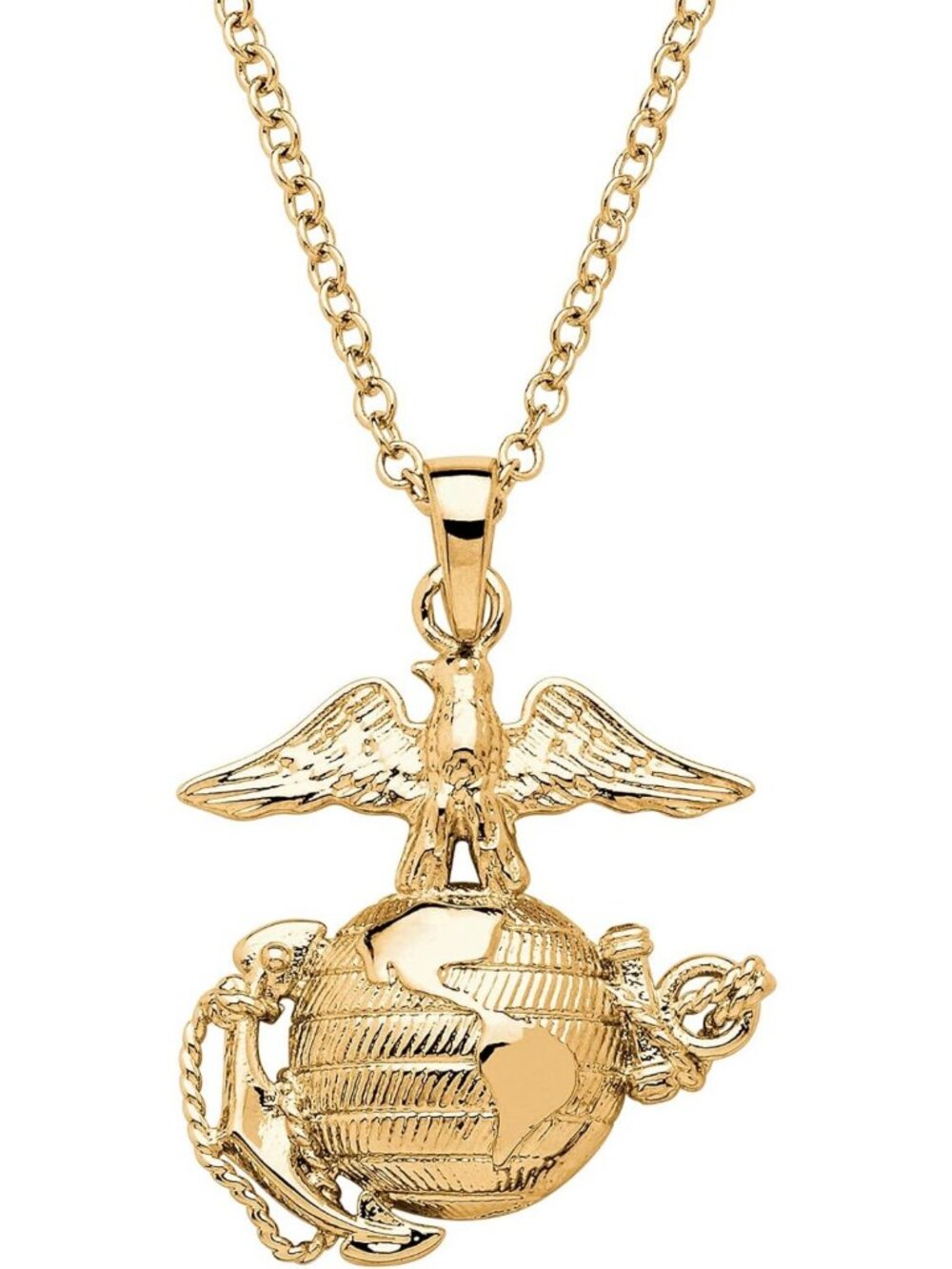 Gold-Plated Marines Pendant Necklace, 25mm Charm, 20" Chain, Stylish Gift